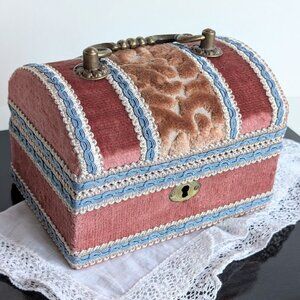 Handmade Velvet Covered Jewelry Box Tapestry Trinket Box Treasure chest w/Handle